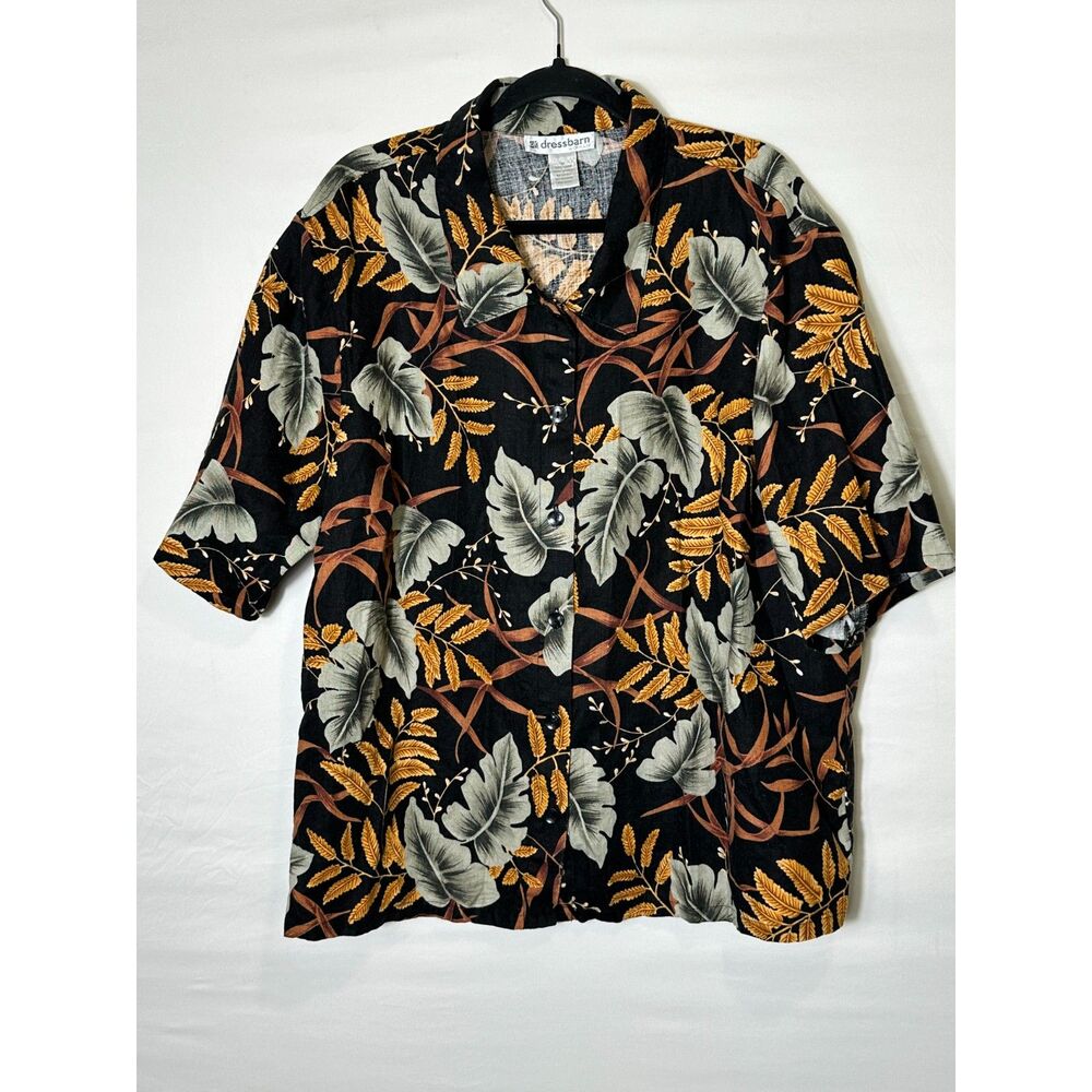 Dressbarn Women Plus Size 100% Linen Hawaiian Aloha Camp Button Down Shirt SZ 3X